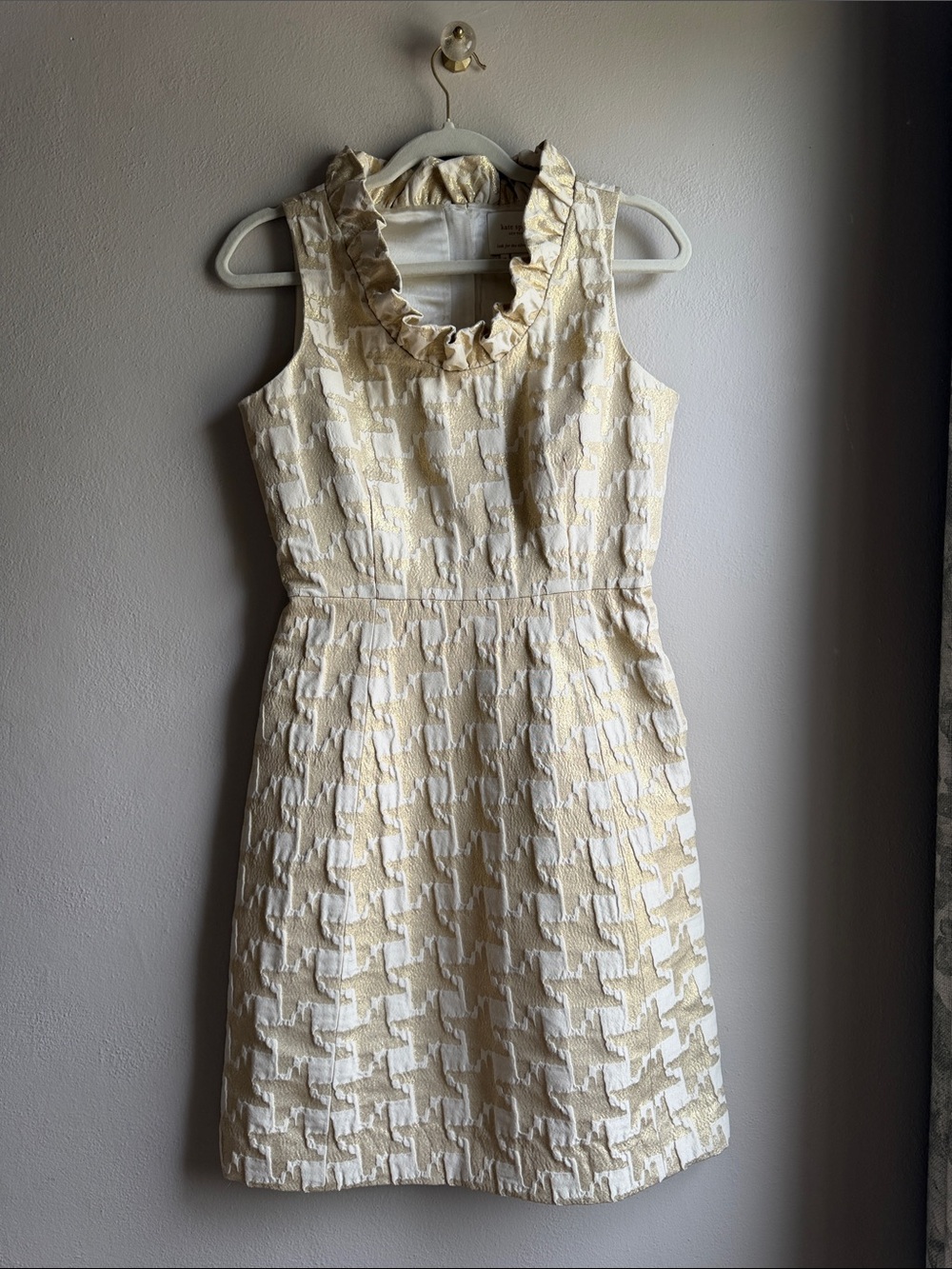 Kate Spade Sleeveless Cream & Gold Ruffle Neck Dress